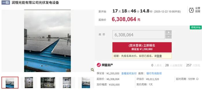 润恒光能资产将被拍卖!